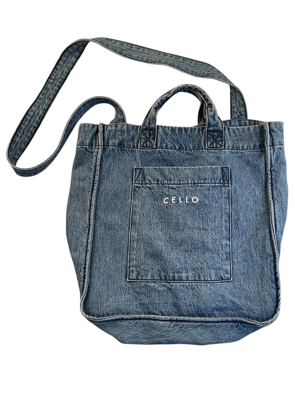 Cello denim blue Jean bag tote purse jeans pockets Medium wash
